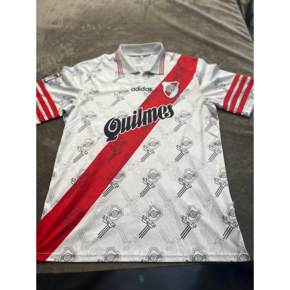 Adidas River Plate Quilmes Soccer Jersey Mens 2XL White Red Sash Vintage Style